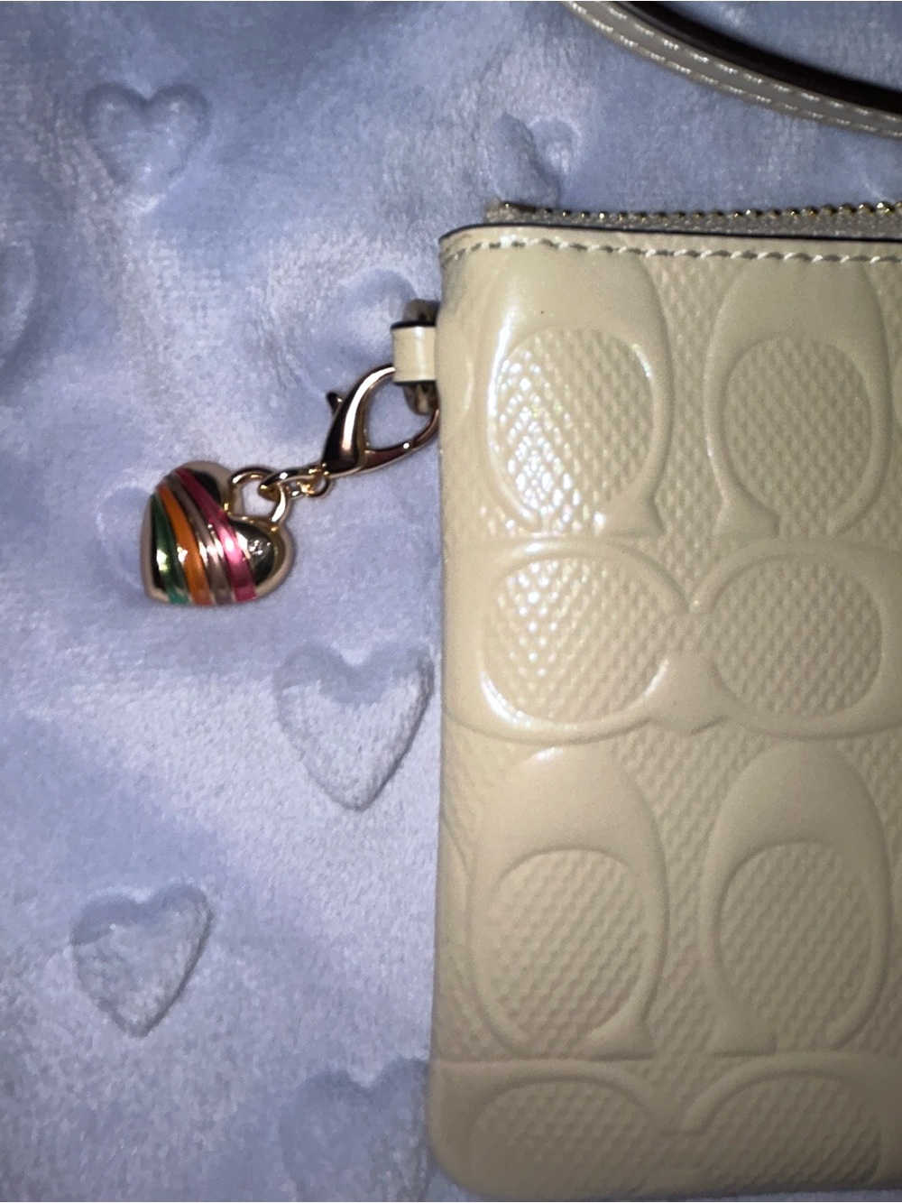 Coach Cream Embossed Signature Wristlet Clutch with Charm